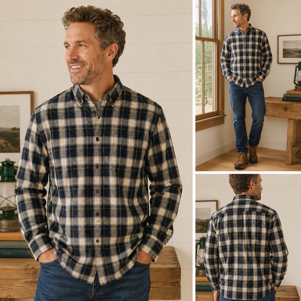 L.L.Bean Relaxed Fit Flannel Shirt Mens XL Plaid Button Front Classic Cabin